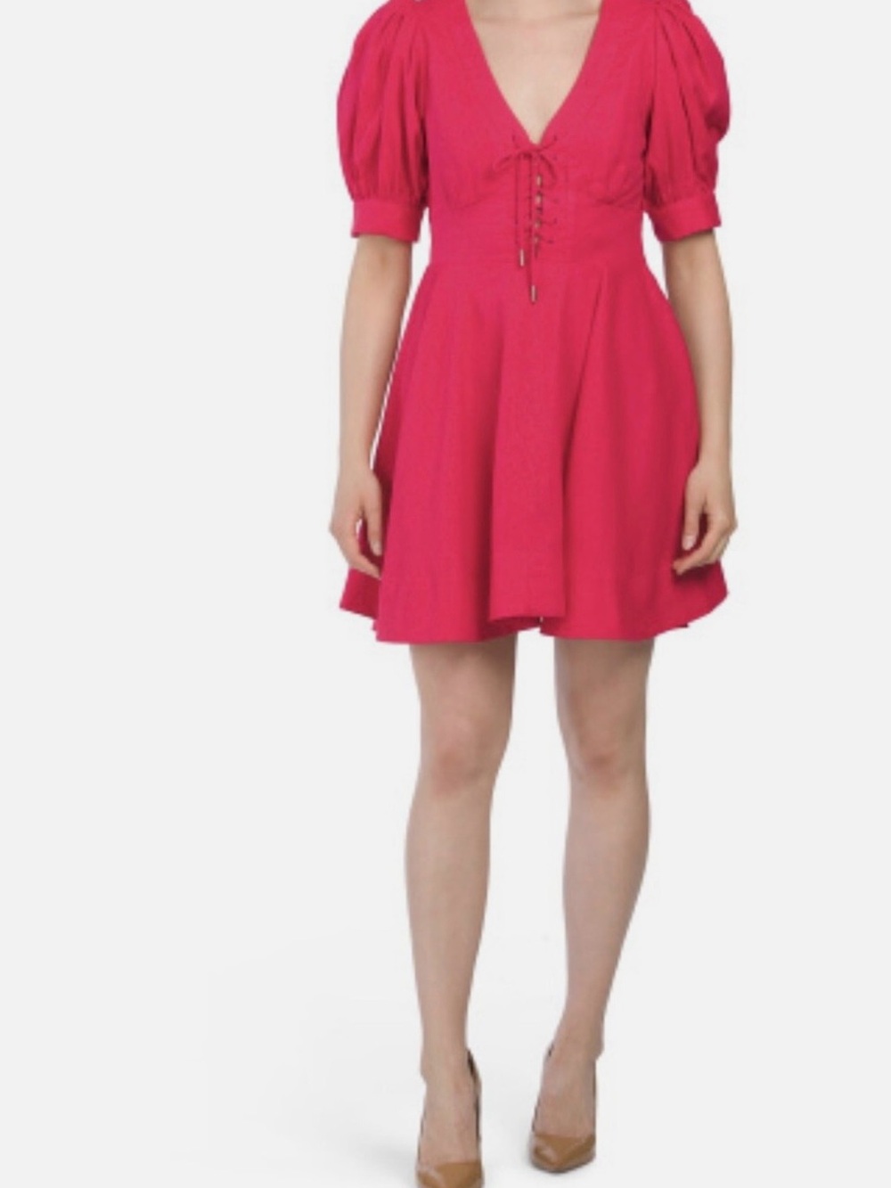 House of Harlow 1960 Linen Blend Puff Sleeve Corset Mini Dress-Fuchsia-Pheasant
